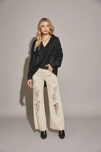 Cut Edge Distressed Denim Pants