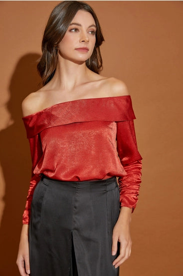 Red off the shoulder bodysuit sales