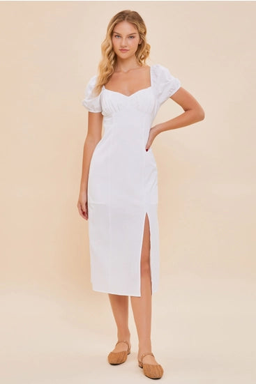 Puff Sleeve White Midi Dress Puff Sleeve White Midi Dress
