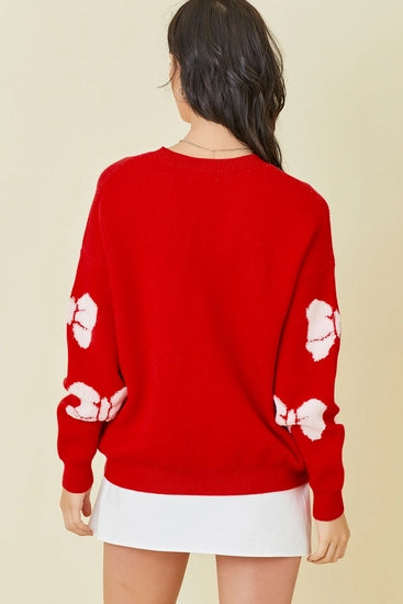 Red Ribbon Chenille Sweater