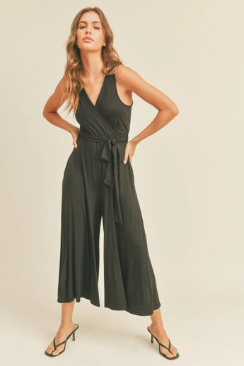Surplice BLK V Neck Jumpsuit