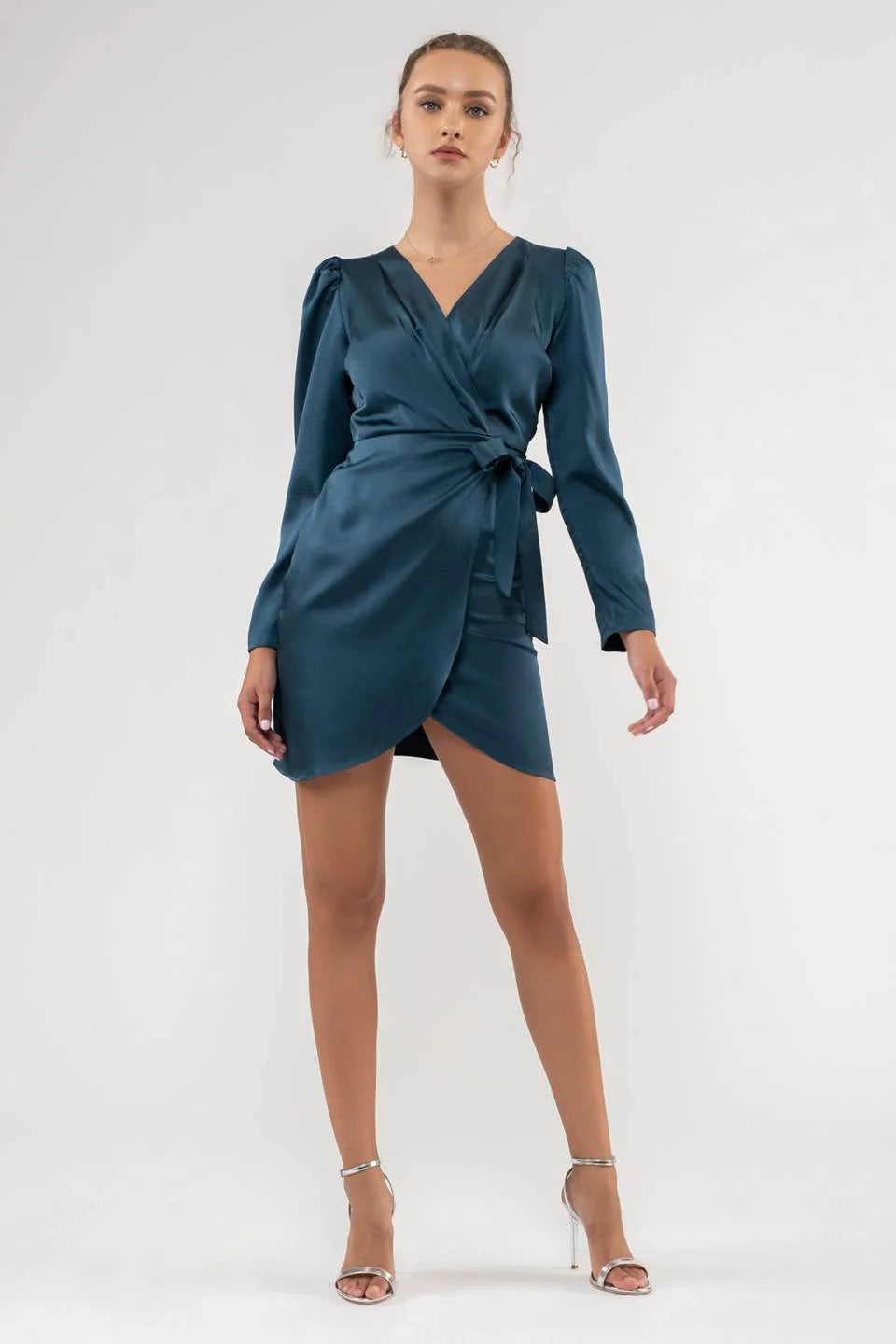 teal satin mini dress Satin Sweetheart Neck Dress in Teal Green