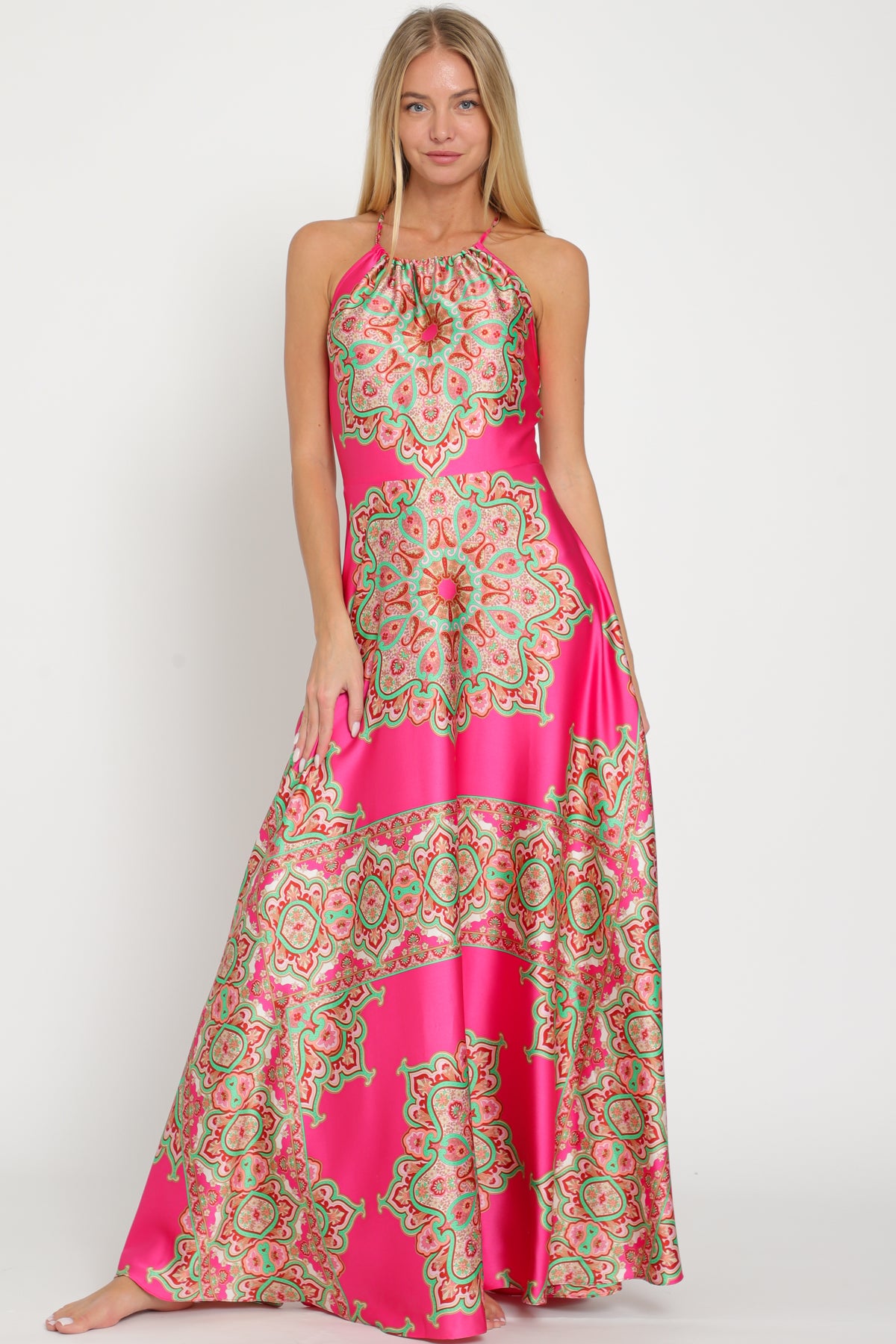 Multi Fuchsia Halter Maxi Dress