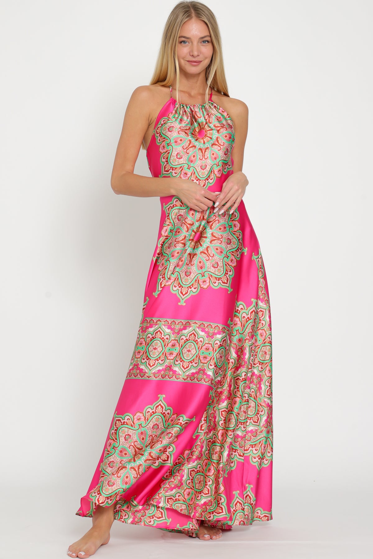 Multi Fuchsia Halter Maxi Dress