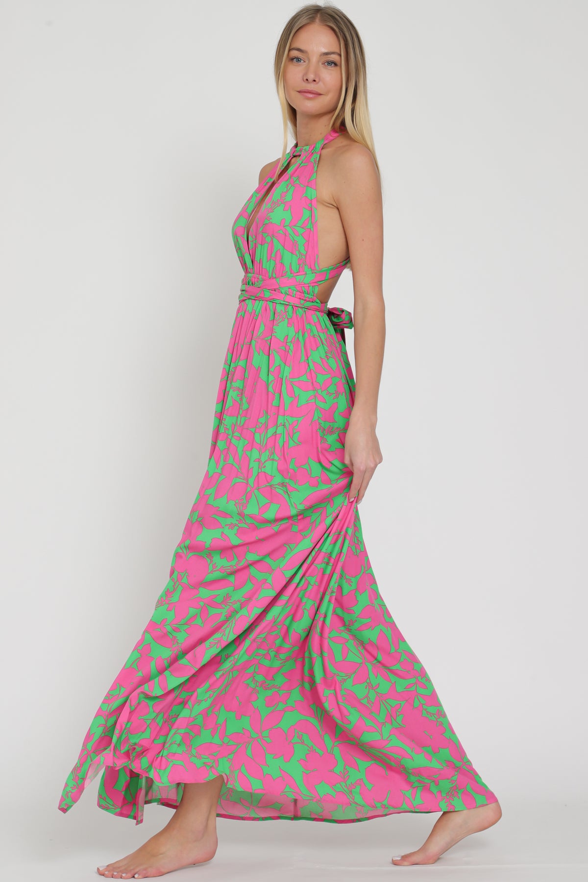 Halter Back Twisted Back Maxi Dress