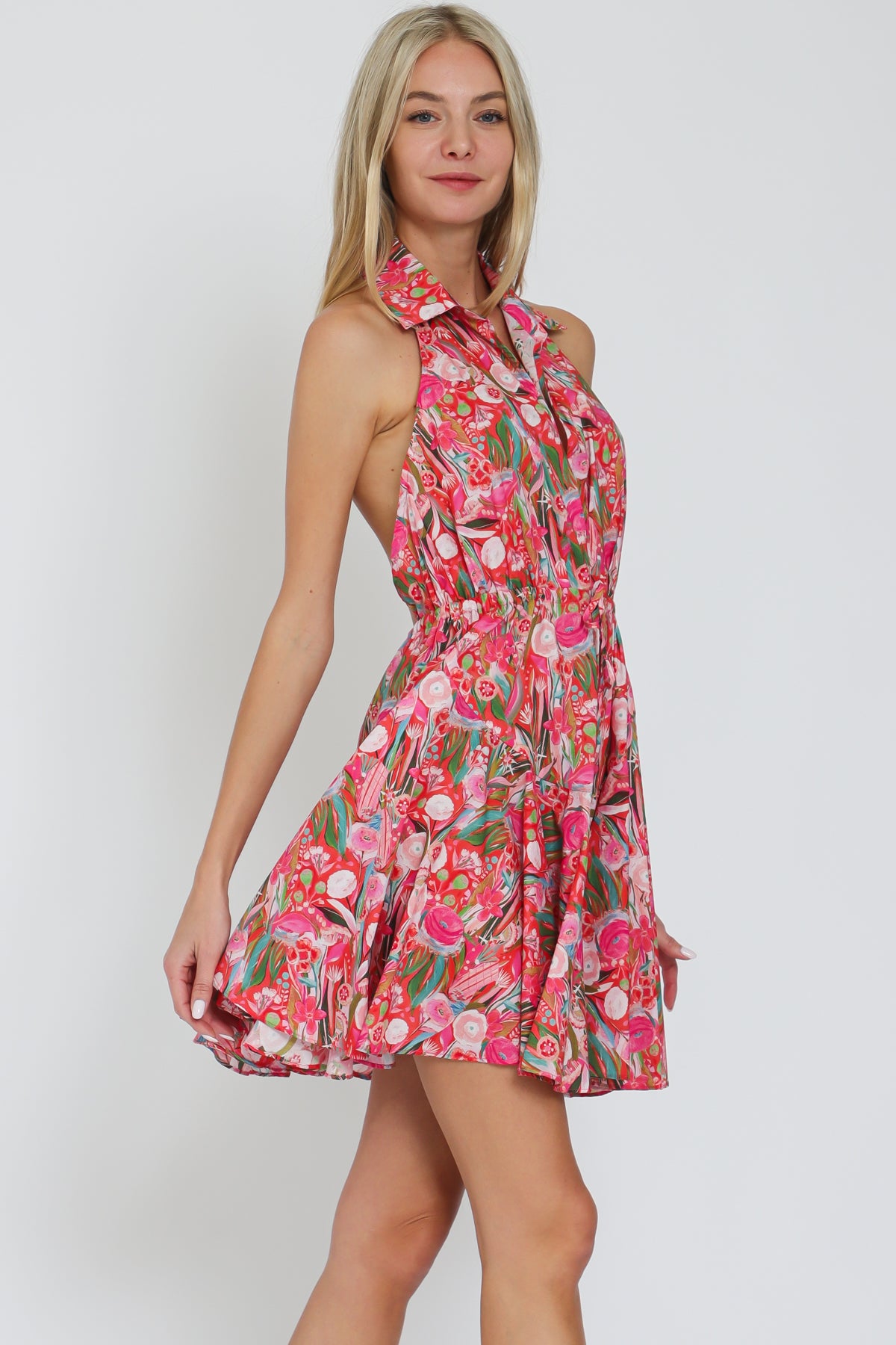 Halter Backless Fuchsia-Red Mini Dress