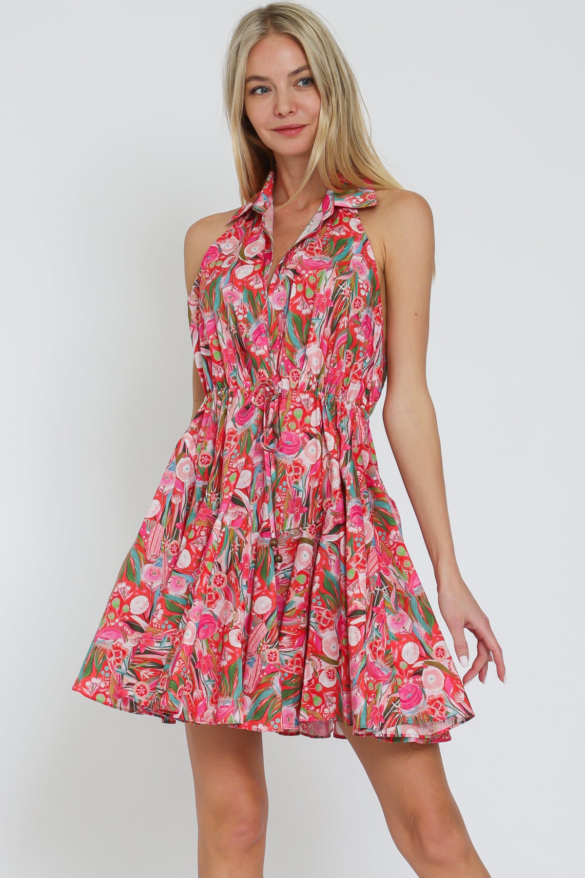 Halter Backless Fuchsia-Red Mini Dress