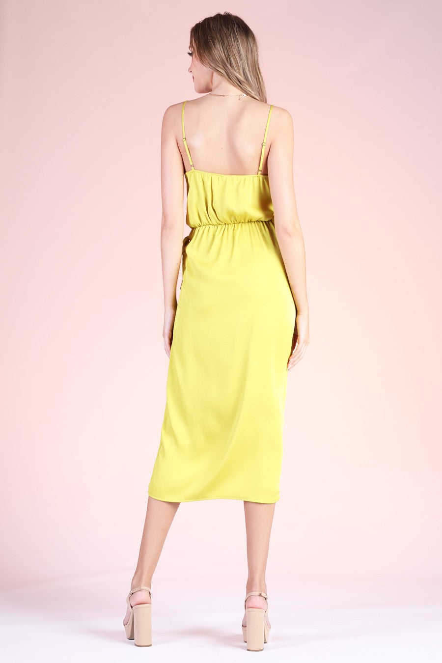 Lime Green Silk Wrap Midi Dress