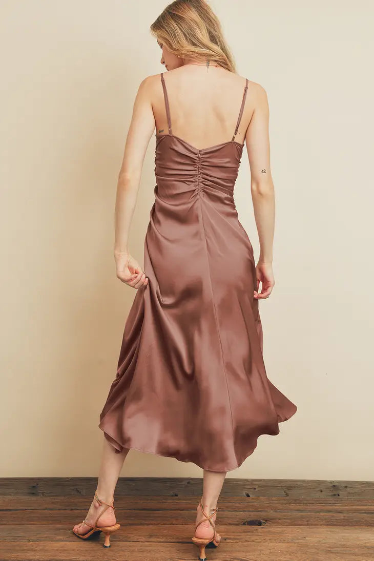 Satin Ruched Midi