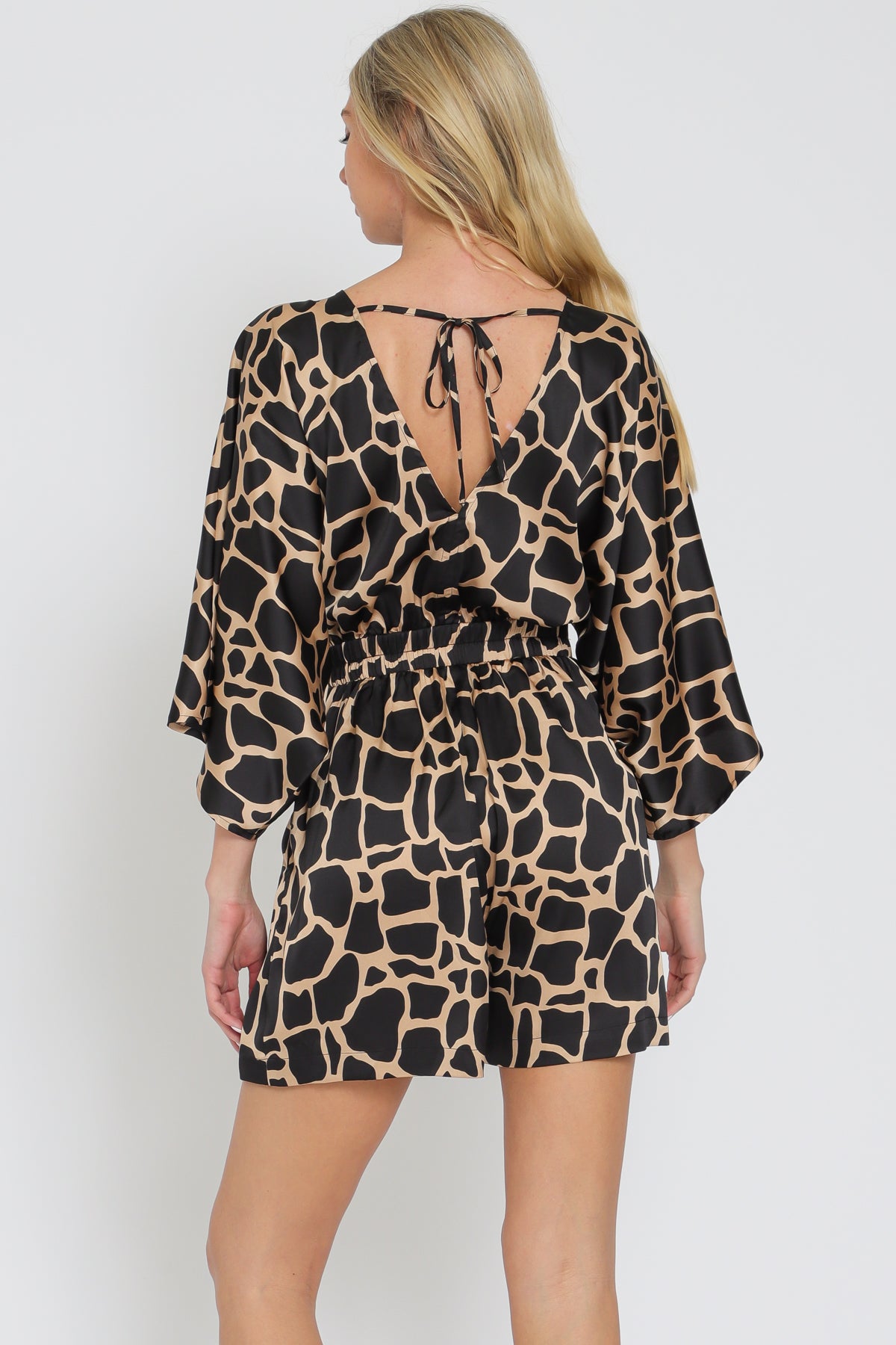 Black-Camel Kimono Romper