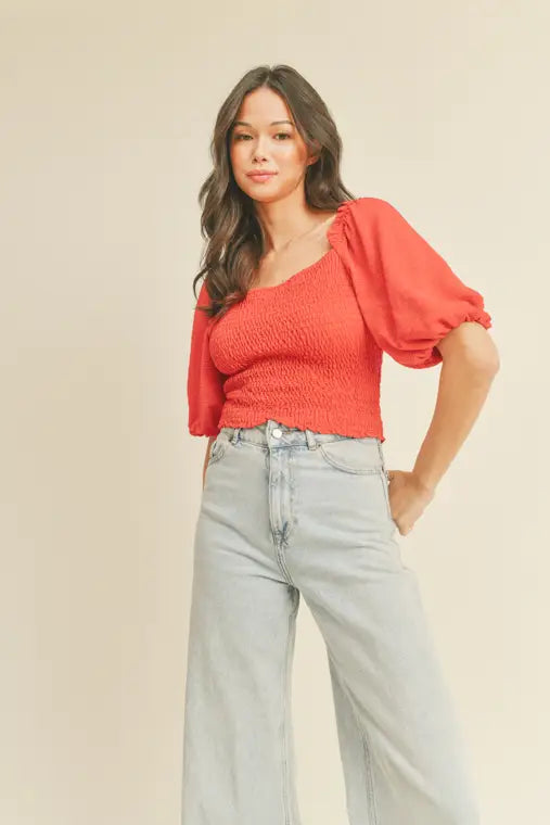 Red Top with Bubble Sleeves