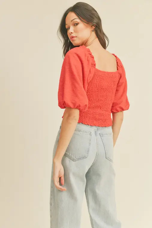 Red Top with Bubble Sleeves