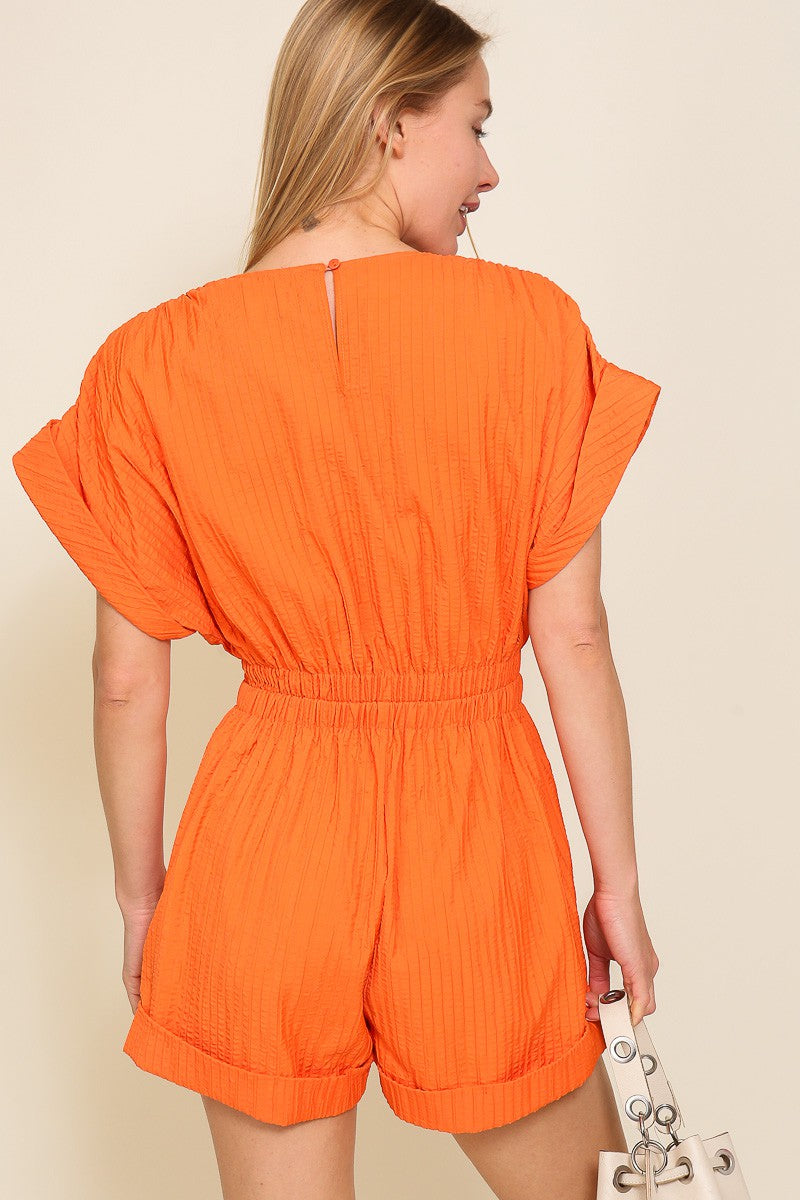 Short Dolman Orange Sleeve V Romper