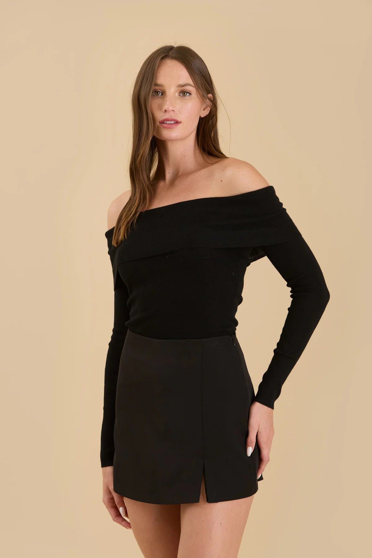Off the Shoulder pull over Black Sweater