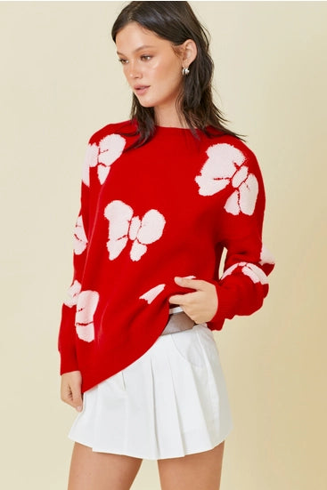 Red Ribbon Chenille Sweater