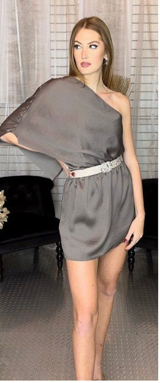 One Shoulder Charcoal Mini Dress