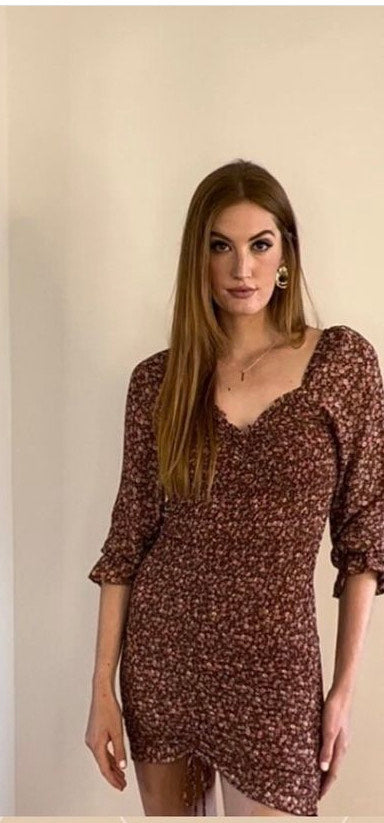 Brown BodyCon Ruched Mini Dress