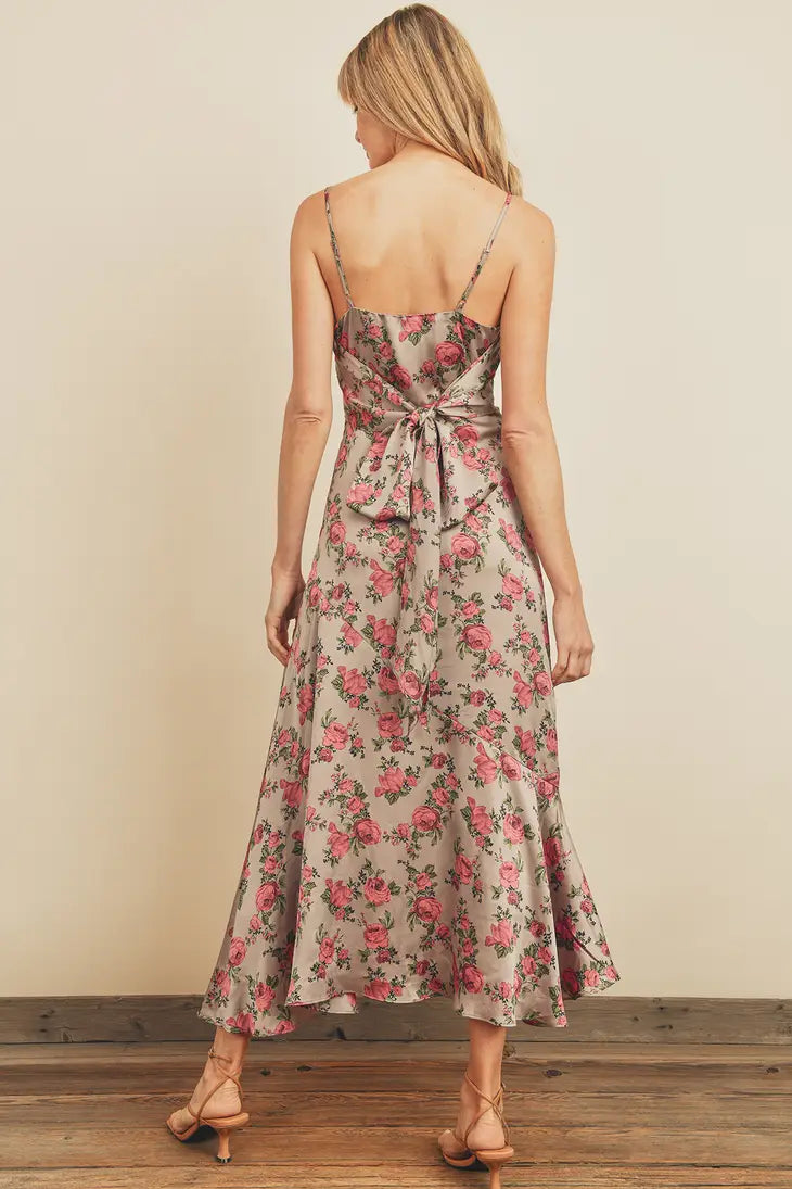 Floral Print Satin Midi Dress