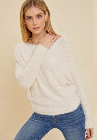 Ivory Fuzzy Puff Sleeve Sweater