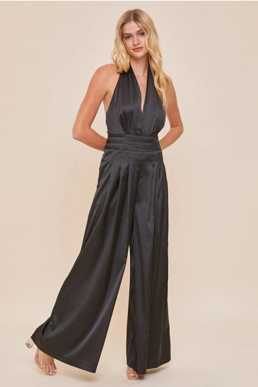 BLK Halter Neck Flare Leg Jumpsuit