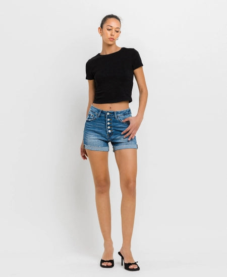 Kensington Button Stretch Mom Shorts