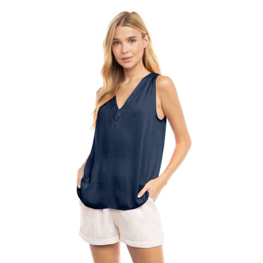 Peacock Pleated Neck Tank