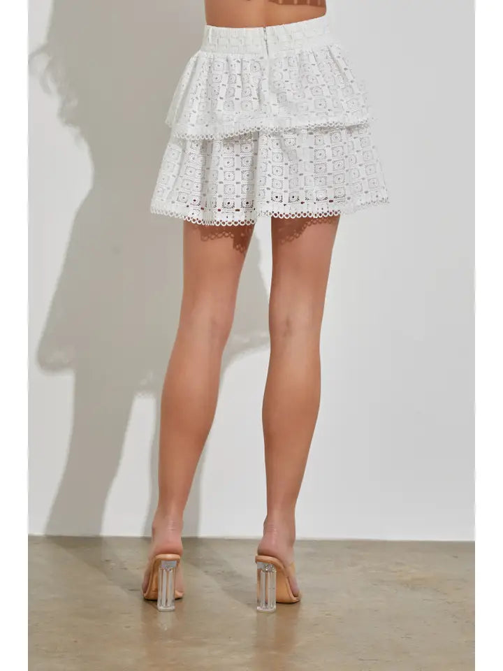 White Ruffle Trim Mini Skirt