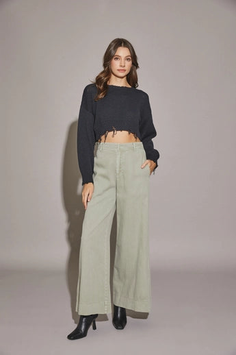 LT Olive High Waist Wide Denim Pants