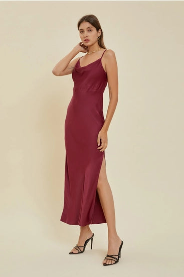 Wine Cowl Neck Slip Dress