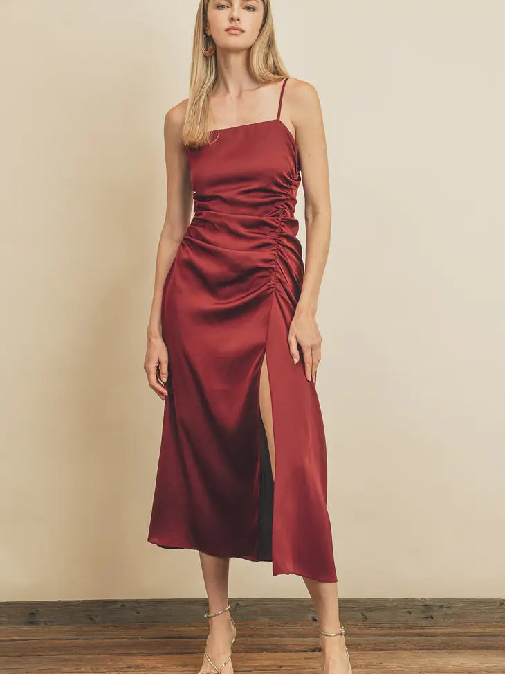 Dark Maroon Slip Midi Dress