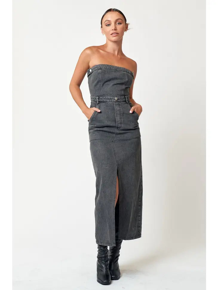 Tube Denim Midi Dress