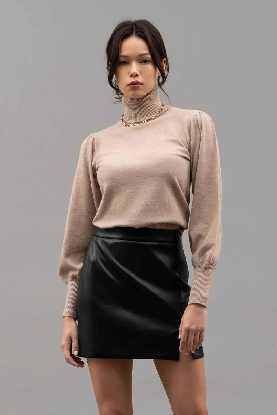 Taupe Turtleneck Sweater