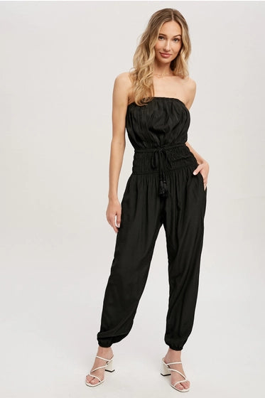 Pleated Black Tube Jumpsuit