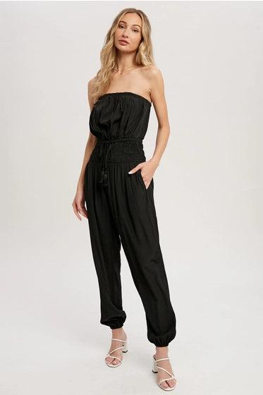 Pleated Black Tube Jumpsuit