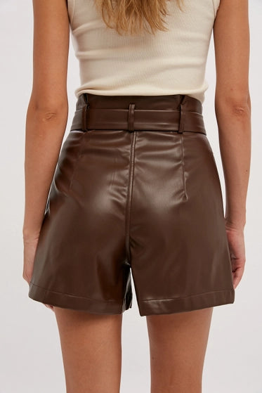 Dark Brown Leather Shorts