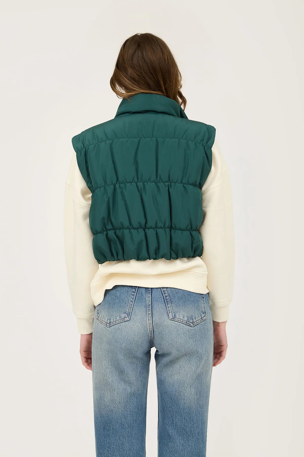 Hunter Green Crop Puffer Vest