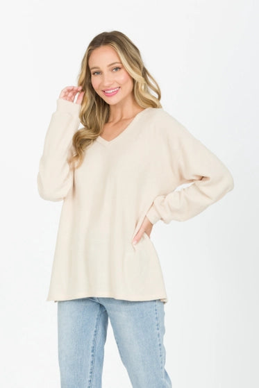 Cream V Neck Top