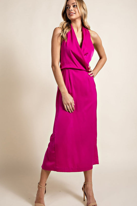 Hot Pink Satin Maxi Dress