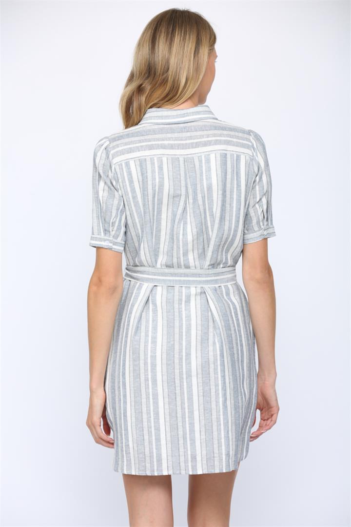 Blue Stripe Drop Waist Shirtdress