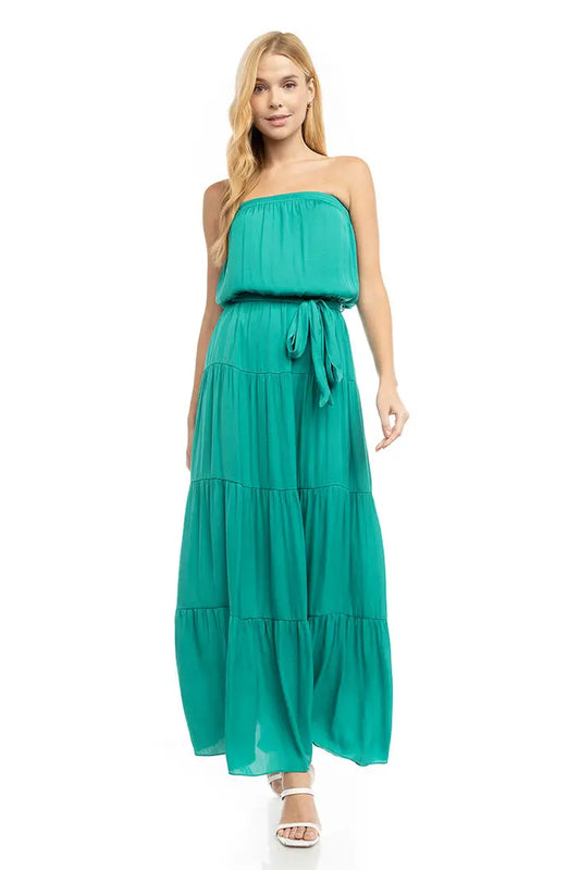 Green Maxi Tiered Tube Dress