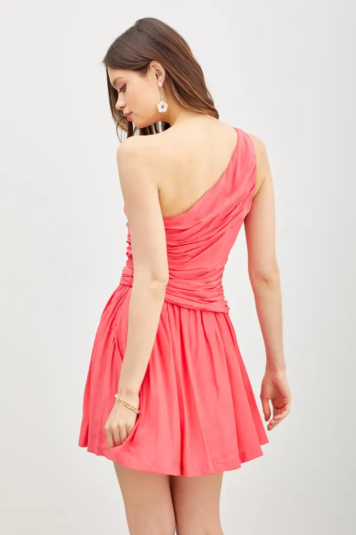 Hot Pink One Shoulder Tiered Mini Dress