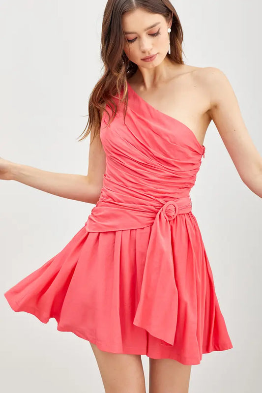 Hot Pink One Shoulder Tiered Mini Dress