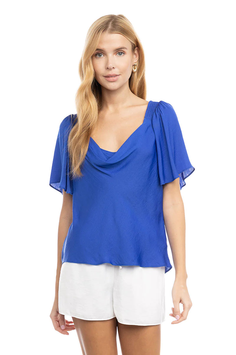 Bias Blue Flutter Sleeve Blouse