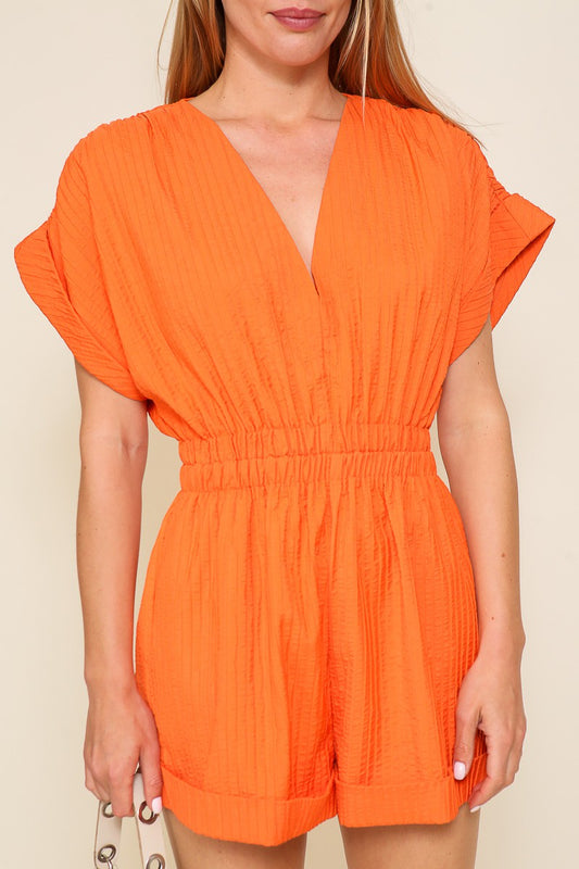 Short Dolman Orange Sleeve V Romper