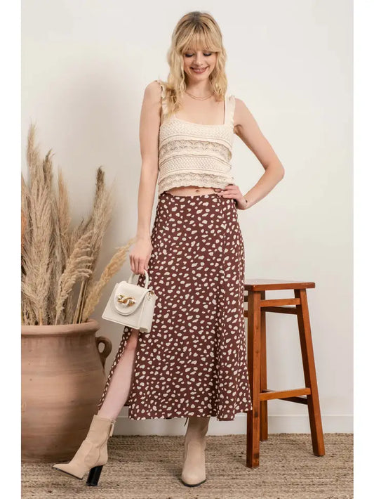 Spotted Brown Midi Skirt
