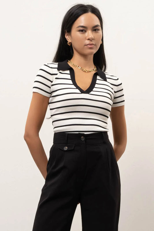 Striped Rib Knit Ivory Top