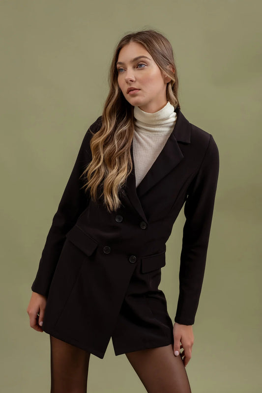 Collard Button Black Tunic Blazer