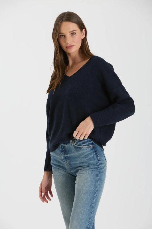 Navy V Neck Knit Sweater