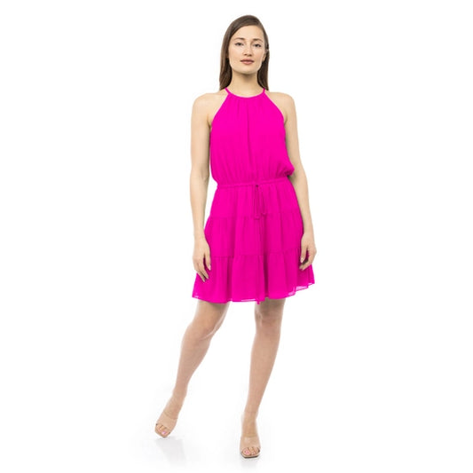 Tiered Pink Strappy Mini Dress