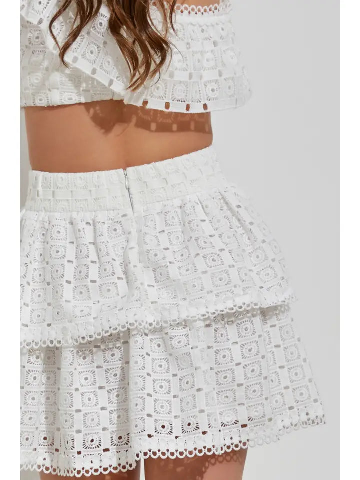 White Ruffle Trim Mini Skirt